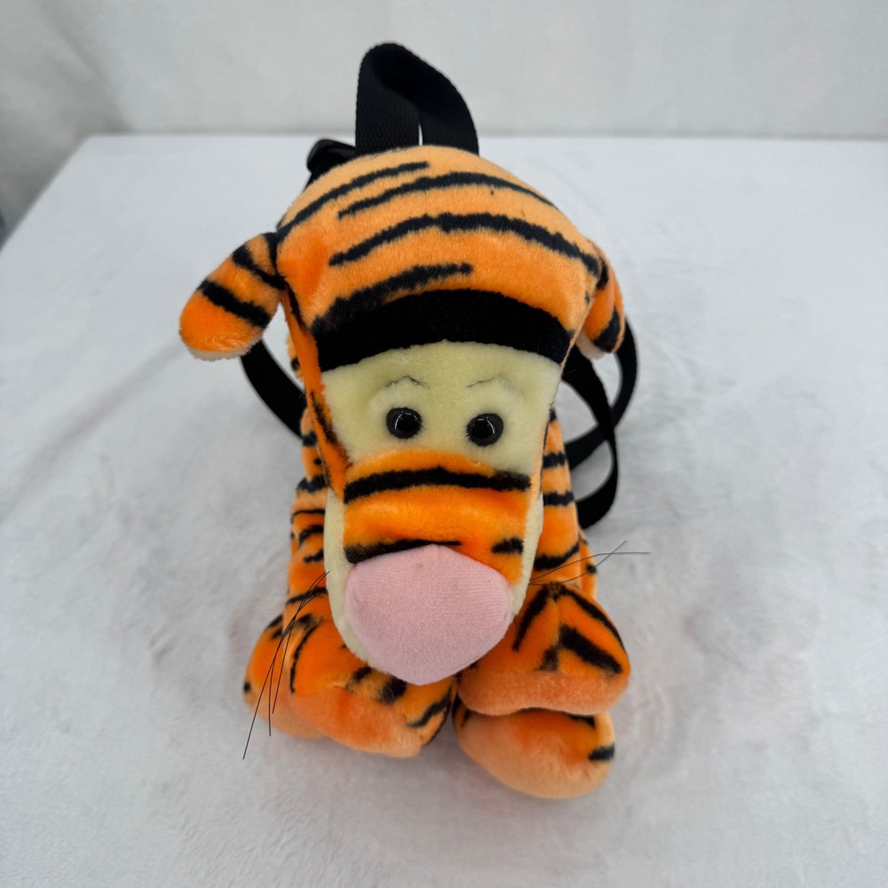 Vtg 90s Disney Tigger Winnie the Pooh Plush Backpack Orange/Black Character Bag